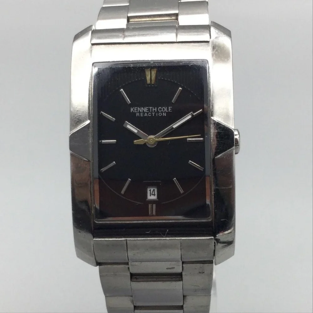 Kenneth Cole Reaction Mens Watch 30mm Gray Dial Stainless Date New Battery 7